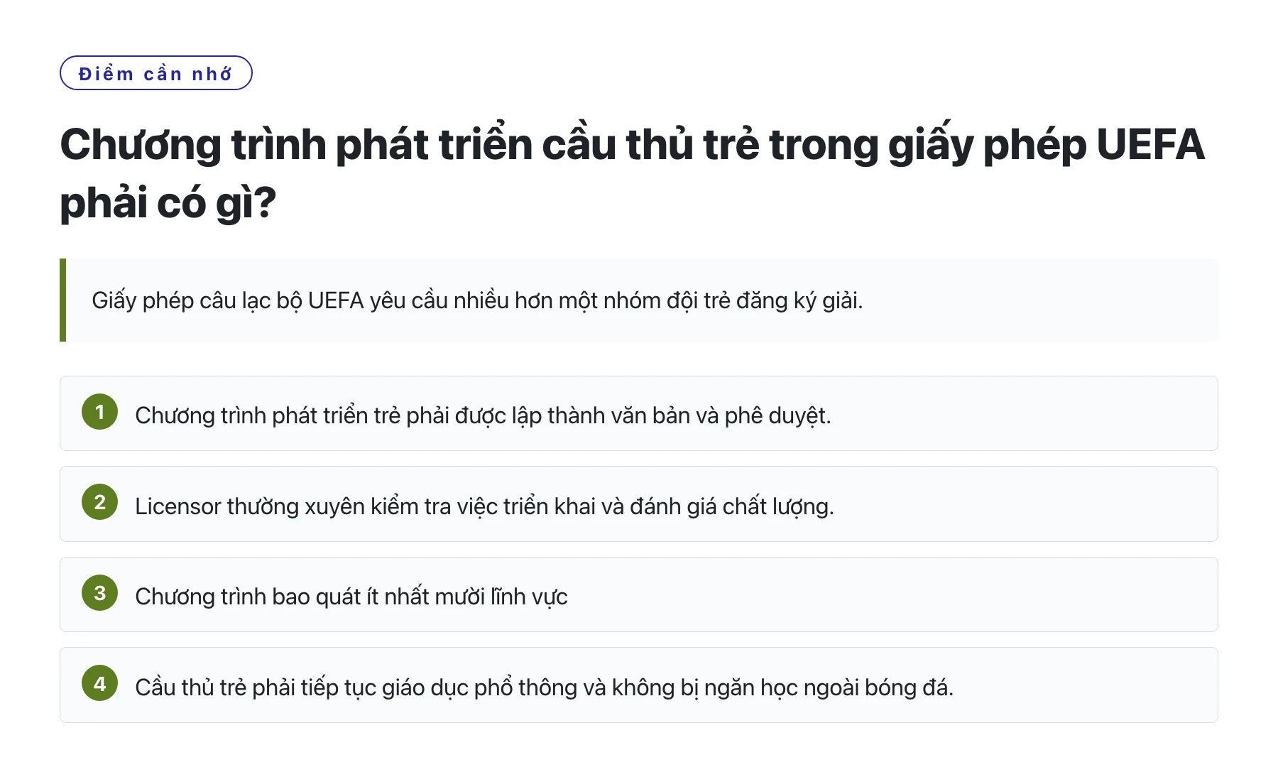 Chương trình phát triển cầu thủ trẻ trong giấy phép UEFA phải có gì?——全文要点速览